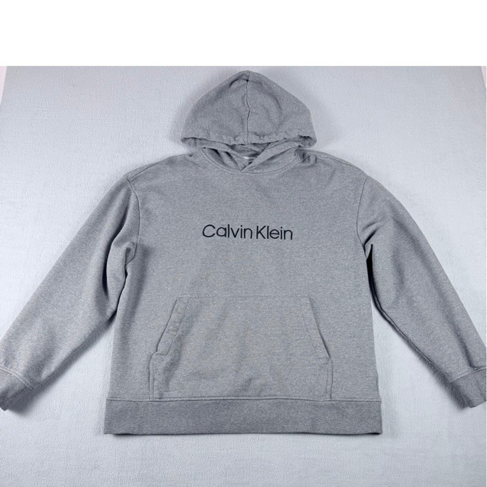 Calvin Klein Women's Gray Logo Hoodie Pullover Kangaroo Pocket Size Small